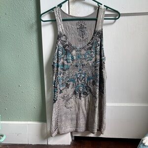 Ed Hardy Gray and Blue Women's Tank Top